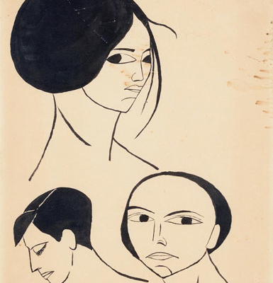 Abbildung von Hanna Koschinsky. Drei Frauenköpfe. 1916–1918