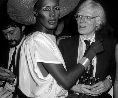 Abbildung von Andy Warhol with Grace Jones. „Grease“. Premiere Party. Studio 54. 1978