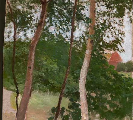 Abbildung von Otto Modersohn. Landschaftsstudie mit Birken und Haus. 1898