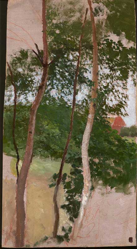 Abbildung von Otto Modersohn. Landschaftsstudie mit Birken und Haus. 1898