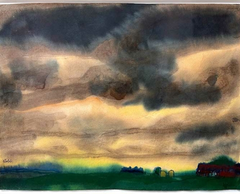 Abbildung von Emil Nolde. Marschlandschaft mit hohen grauen Wolken. um 1930