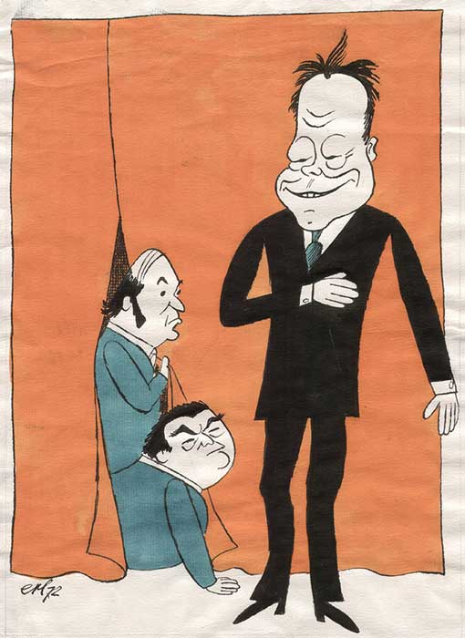 Abbildung von Karikatur von Eryk Lipiński aus dem Jahr 1972 zum Misstrauens-votum gegen Willy Brandt