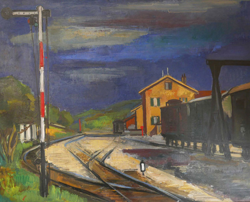 27.02.–21.03.26<br>Galerie Ostendorff: Vielfalt der Westfälischen Moderne Abbildung von Hanns Hubertus Graf von Merveldt. Bahnhof. 1929