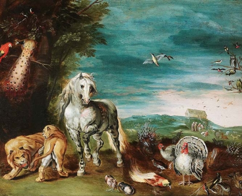 30.05.–27.09.26<br>Westfälisches Pferdemuseum: Von Dürer bis Stubbs Abbildung von Werkstatt des Jan Brueghel. Paradieslandschaft mit dem Auszug der Arche Noah. o. J.