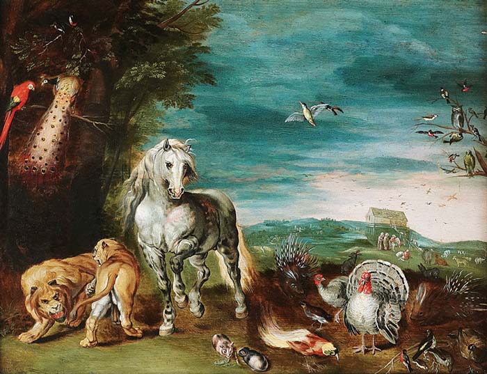 30.05.–27.09.26<br>Westfälisches Pferdemuseum: Von Dürer bis Stubbs Abbildung von Werkstatt des Jan Brueghel. Paradieslandschaft mit dem Auszug der Arche Noah. o. J.