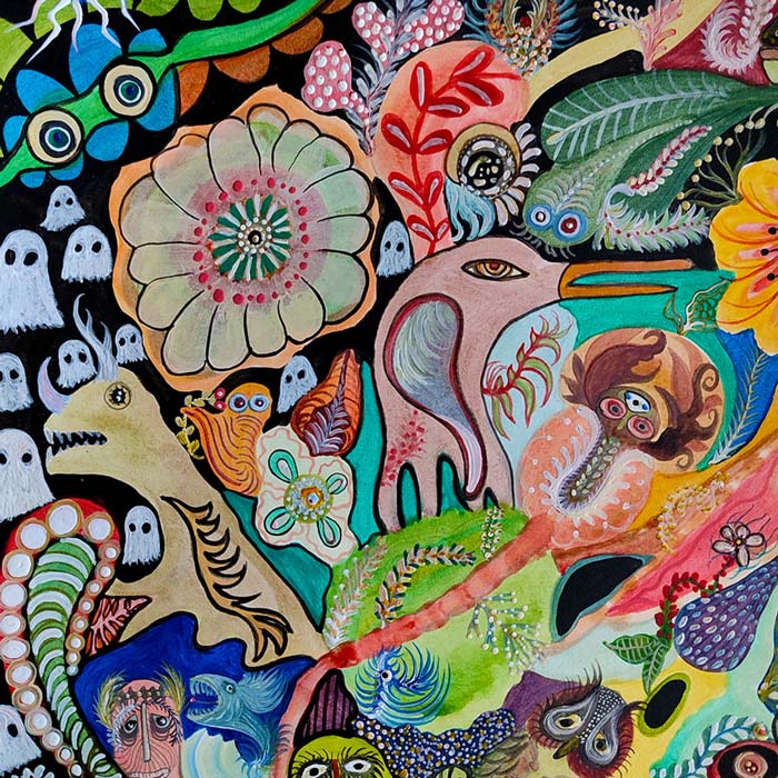 25.10.26–31.01.27<br> Kunsthaus Kannen: Jahres- und Verkaufsausstellung 2026 Farbenreiche Arbeit „Schöpfolution. Schwarzwurzeln und Sonnenbrand“ von Stefan Tiersch mit fantastischen Tier-, Pflanzen- und Fantasieformen